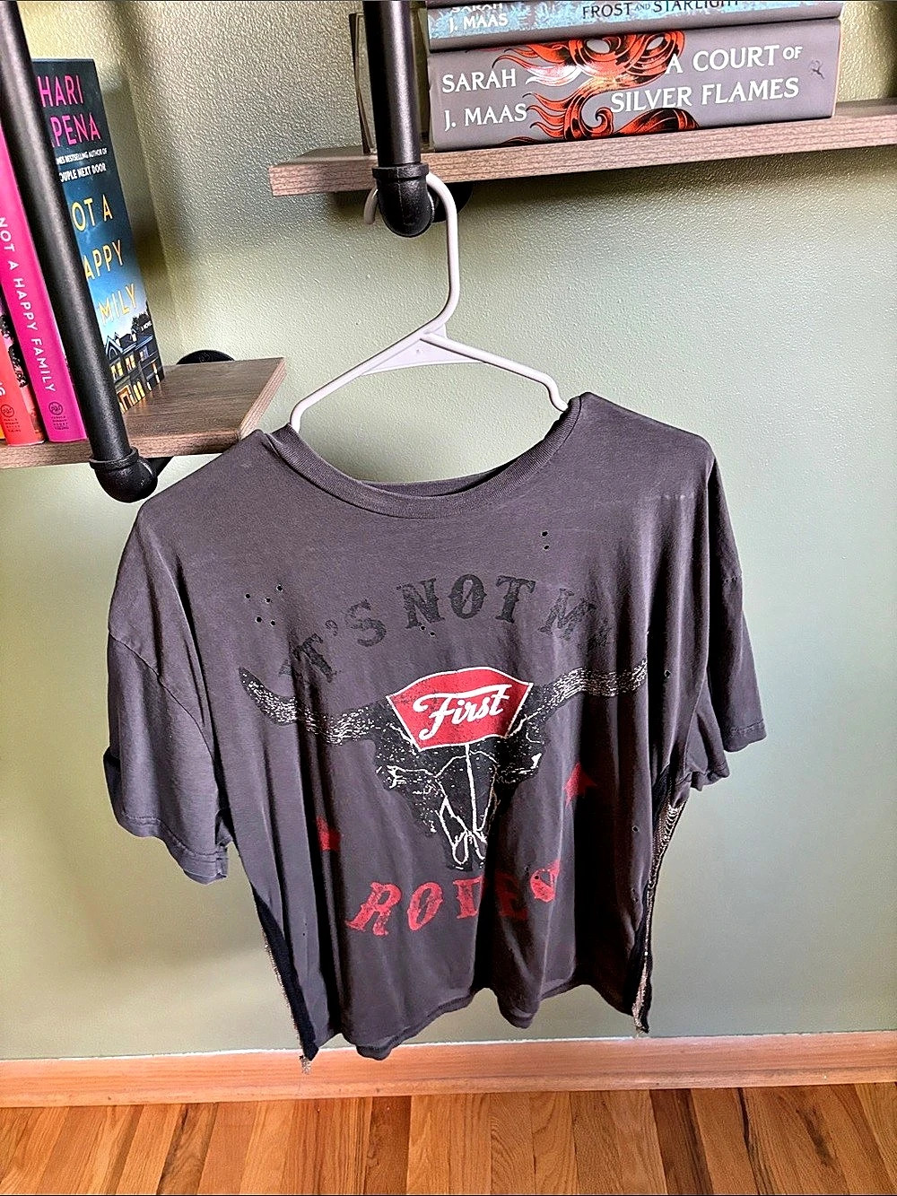 Goodie Two Sleeves (Buckle) Graphic Distressed Tee in Black